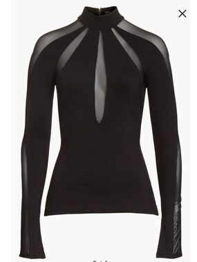 Free People Black High Neck Long Sleeve Top with Sheer Insets